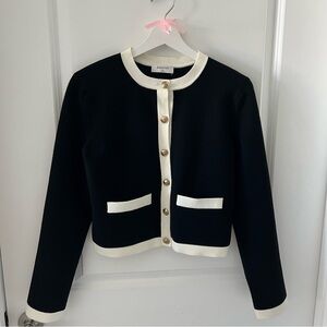 Aritzia Babaton Black and Cream Cardigan with Gold Buttons XS